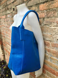Tote leather bag in COBALT blue. Leather shopper in GENUINE leather. Large carry all bag for your laptop, books.BLUE leather shopper bag