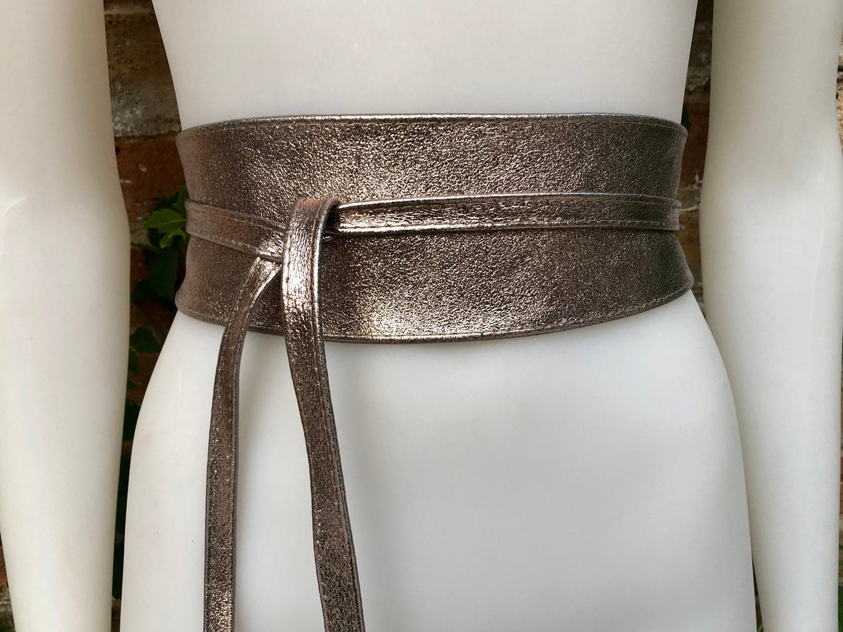 BRONZE OBI belt in natural soft leather. Waist belt wide leather belt Handmade suede bags by Good Times Barcelona