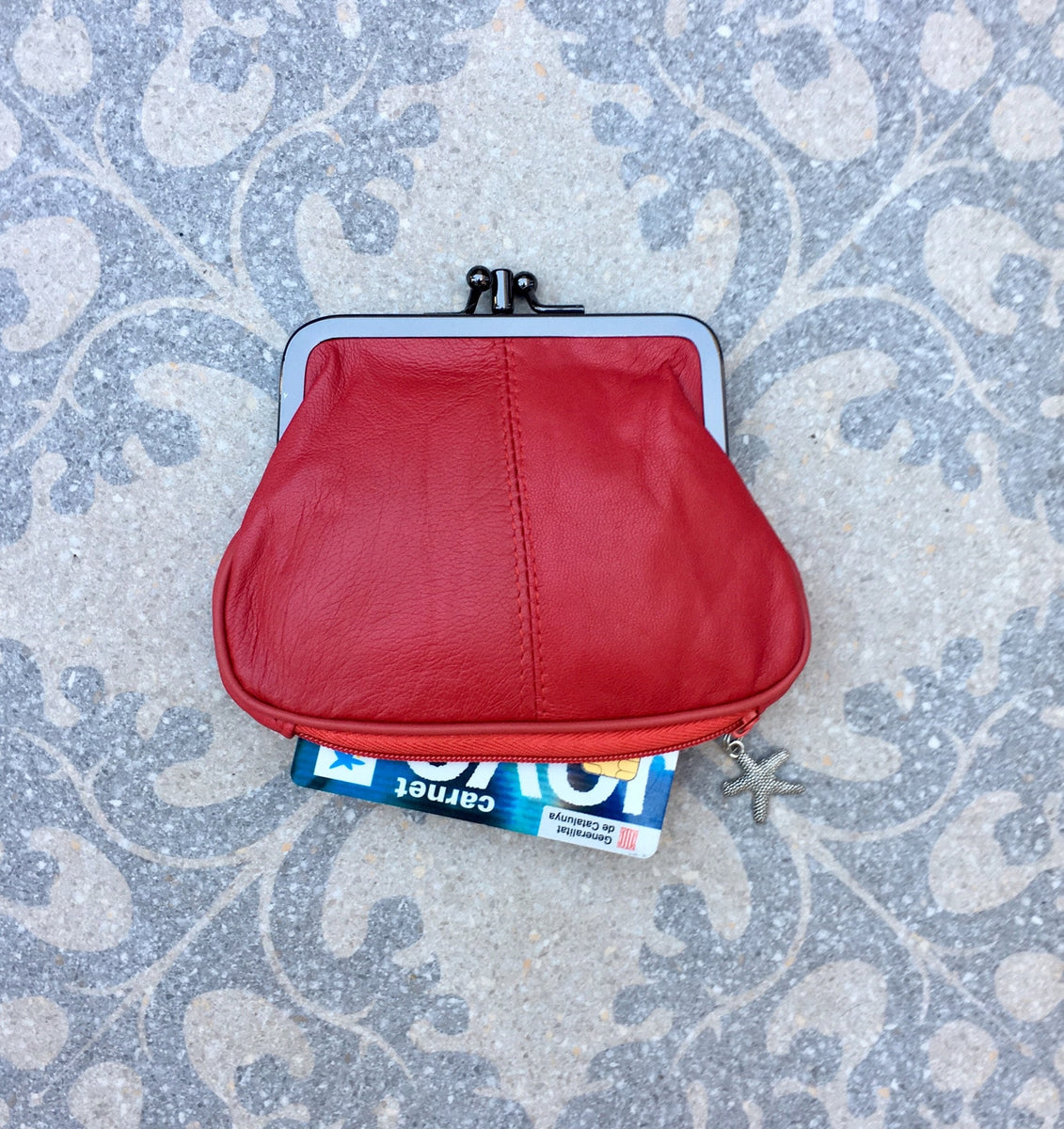 Large kiss lock purse. Blue coin purse with a separate zipper for card –  Handmade suede bags by Good Times Barcelona