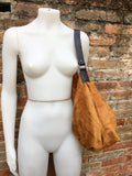 Slouch leather bag in light camel. Light  saddle brown hobo  bag. Boho bag.Book or tablet bags in suede. Mustard brown soft leather shopper