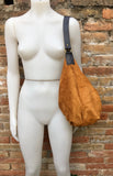 Slouch leather bag in light camel. Light  saddle brown hobo  bag. Boho bag.Book or tablet bags in suede. Mustard brown soft leather shopper