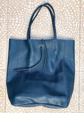 Tote leather bag in dark blue. Leather shopper in natural GENUINE leather. Large carry all bag for your laptop, books.BLUE leather shopper.