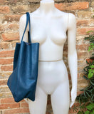 Tote leather bag in dark blue. Leather shopper in natural GENUINE leather. Large carry all bag for your laptop, books.BLUE leather shopper.