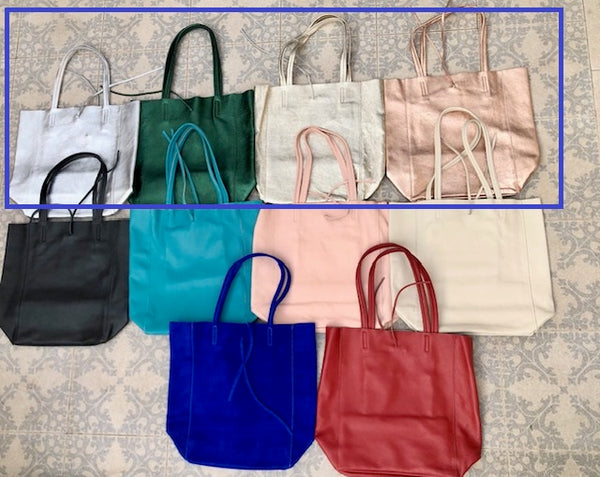 Special listing for ANNA. 4 genuine leather tote bags in green, gold, pink-gold and silver