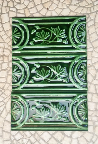 Special listing for Dawn - 38+2  glossy original vintage green embossed Art Nouveau tiles from Spain