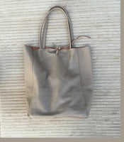 Tote leather bag in light brown. Leather shopper in dark beige. Soft natural GENUINE leather . Large taupe bag for your laptop, books...