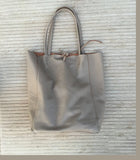 Tote leather bag in light brown. Leather shopper in dark beige. Soft natural GENUINE leather . Large taupe bag for your laptop, books...