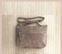 BOHO suede leather bag in TAUPE. Soft natural leather bag with tassels, crossbody bag with adjustable straps. Boho, festival or casual bag