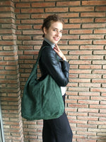 Large tote leather bag in moss GREEN. Slouch leather bag with ZIPPER. Leather shopper, laptop bag in suede leather bag.GREEN suede bag.