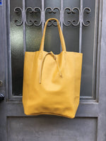 Tote bag in mustard YELLOW with belt.Soft natural GENUINE leather bag + belt set. Large yellow leather bag. Computer, tablet or Laptop bag.