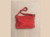 Crossbody suede bag in RED. Boho bag in genuine leahter. Soft natural suede bag with zippers, adjustable strap and tassel. Hippy suede bags