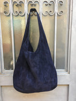 Slouch bag with ZIPPERLarge TOTE leather bag in NAVY blue. Soft natural suede genuine leather bag. Bohemian bag. NAVY suede bag.