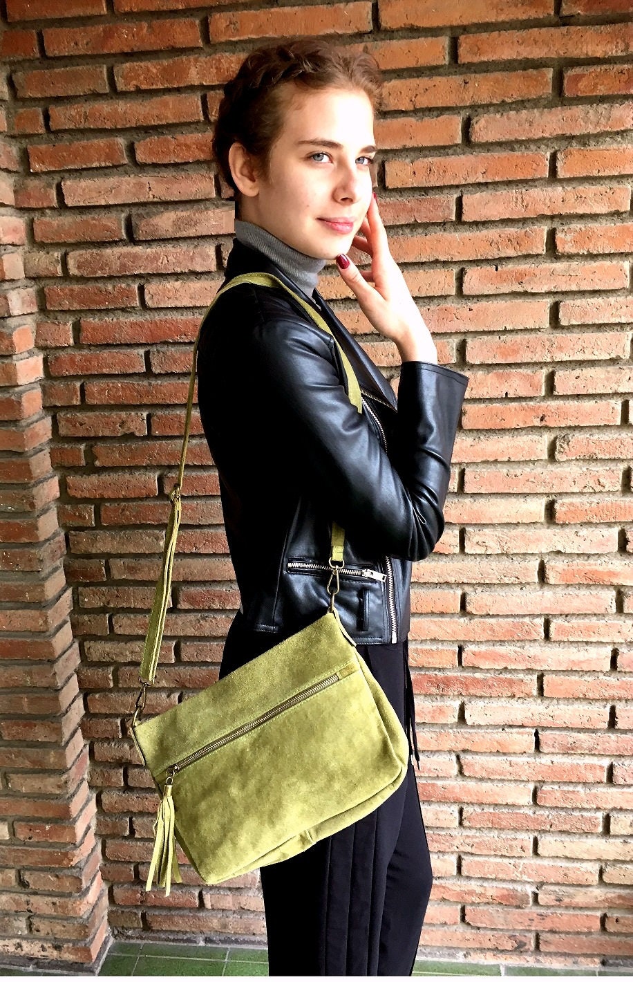 BOHO suede leather bag in DARK brown. Cross over bag, leather bag, boho bag, messenger suede bag. Soft natural leather bag with tassels