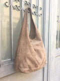 Slouch bag.Large TOTE leather bag in dark BEIGE. Soft natural suede leather bag. Bohemian bag. Light BROWN suede bag.