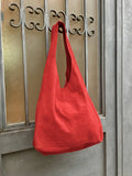 Slouch bag.Large TOTE leather bag in RED. Soft natural suede leather bag. Bohemian bag. Laptop or book bag. Genuine leather bag