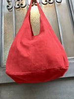 Slouch bag.Large TOTE leather bag in RED. Soft natural suede leather bag. Bohemian bag. Laptop or book bag. Genuine leather bag