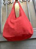 Slouch bag.Large TOTE leather bag in RED. Soft natural suede leather bag. Bohemian bag. Laptop or book bag. Genuine leather bag