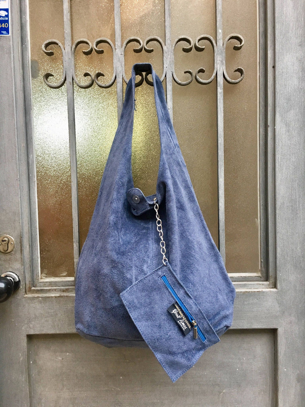 Slouch bag.Large TOTE leather bag in DENIM blue. Soft natural suede genuine leather bag. Bohemian bag. Blue suede bag.Denim bag