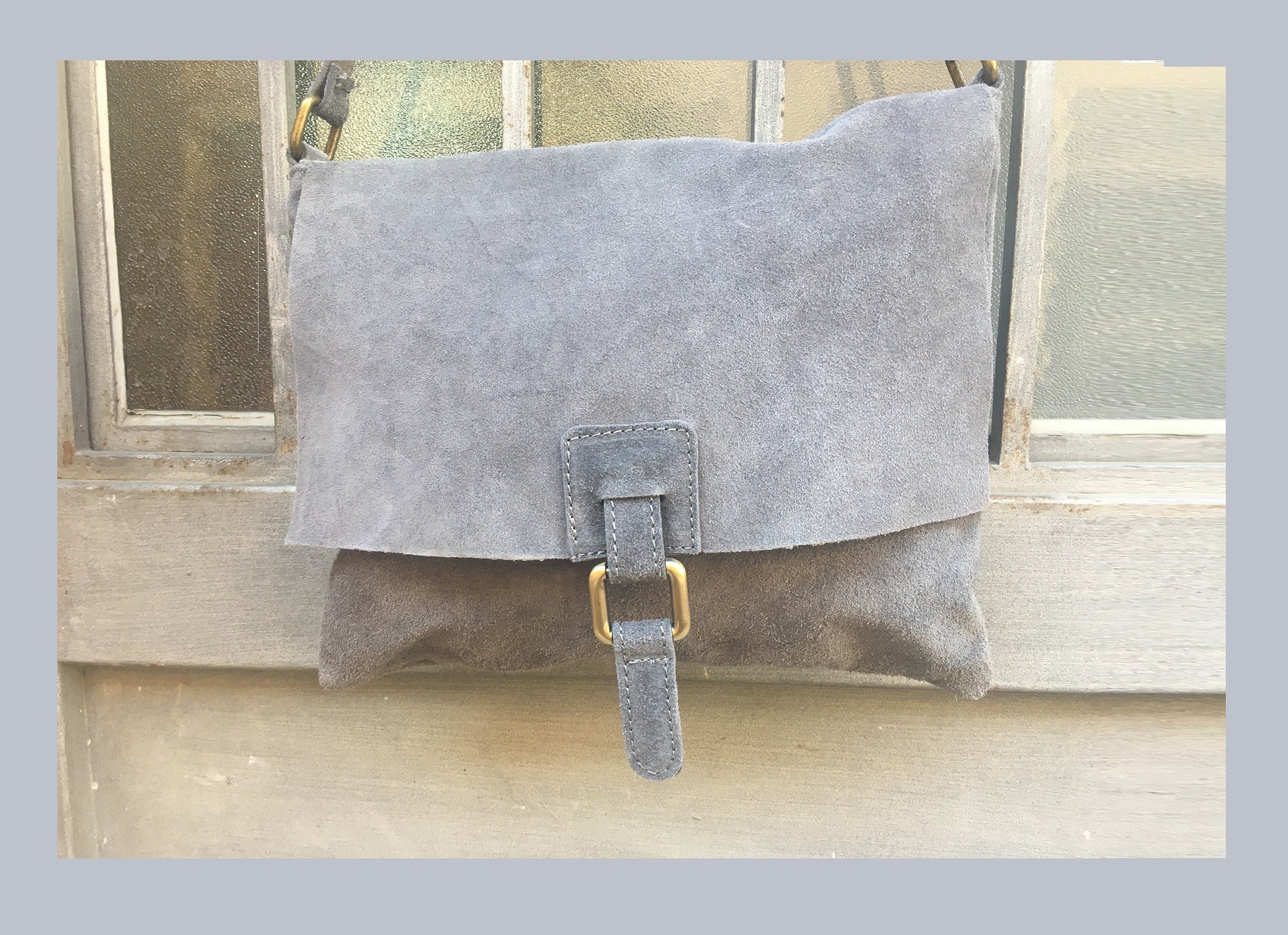 Leather bag in dark GREY. BOHO messenger bag in gray suede. Cross body bag in grey suede. Soft genuine leather bag. School bags, book bag.