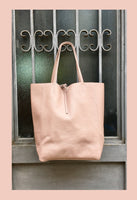 Tote leather bag in soft PINK. Leather shopper in pink. Soft natural GENUINE leather . Large pastel pink bag for your laptop, books