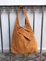 Slouch bag.Large TOTE leather bag in CAMEL brown. Genuine leather bag. Light tobacco color laptop bags in suede.