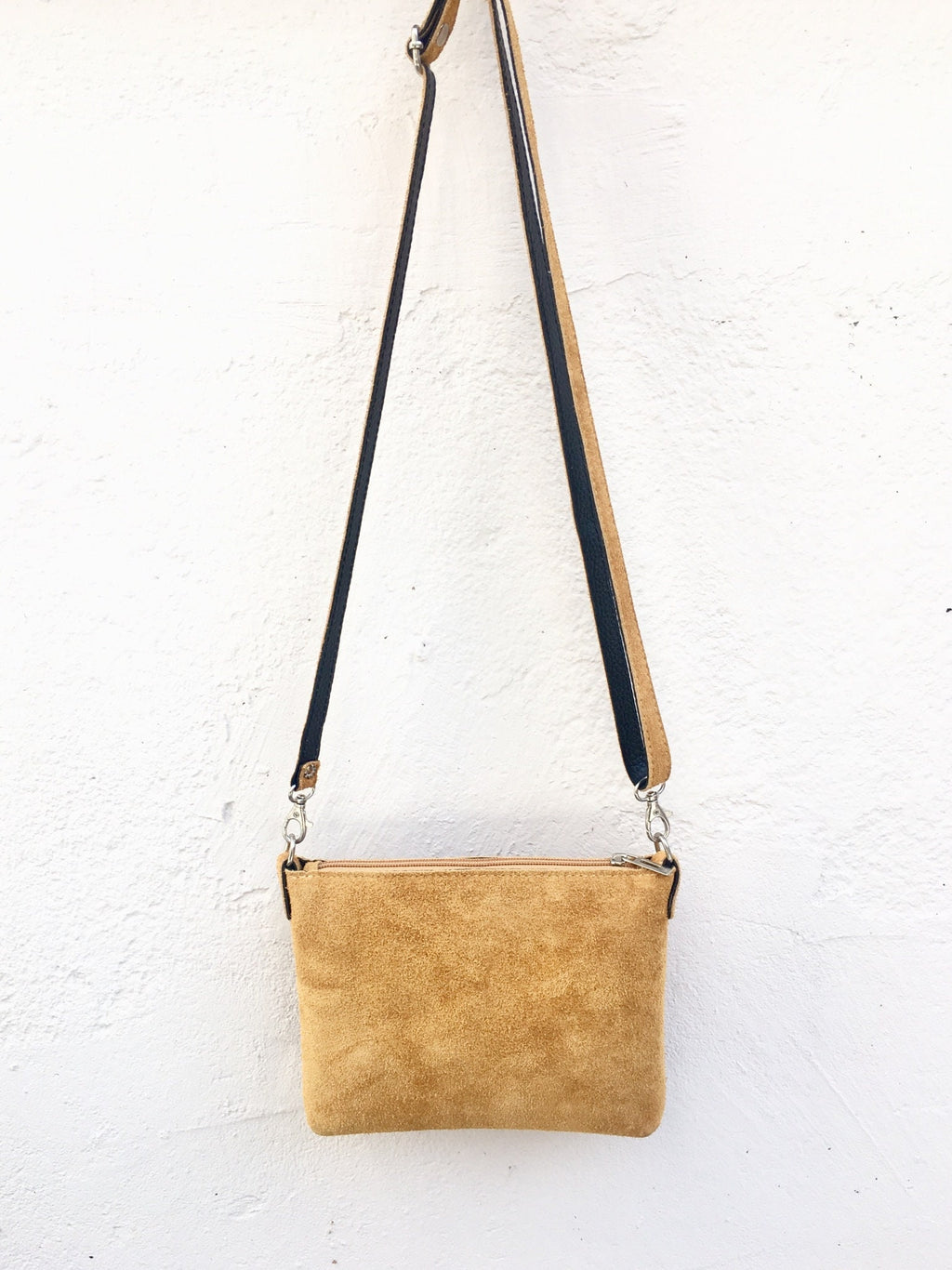 Suede leather bag in MUSTARD YELLOW .Crossbody bag or shoulder bag in GENUINE leather. Suede purse with adjustable strap and zipper.
