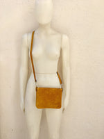 Suede leather bag in MUSTARD YELLOW .Crossbody bag or shoulder bag in GENUINE leather. Suede purse with adjustable strap and zipper.