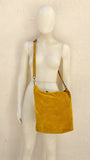 Large TOTE leather bag in MUSTARD yellow. Soft suede, genuine leather bag. Yellow suede bag. Laptop bag in suede. Large cross body bag