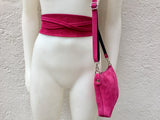 Suede leather bag in hot pink. Cross body bag, shoulder bag in GENUINE leather. Small fuchsia leather bag with adjustable strap and zipper