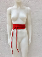 RED suede OBI belt in natural soft suede,SASH, genuine leather waist belt, suede wrap belt in red, wraparound suede belt, bridesmaids belts