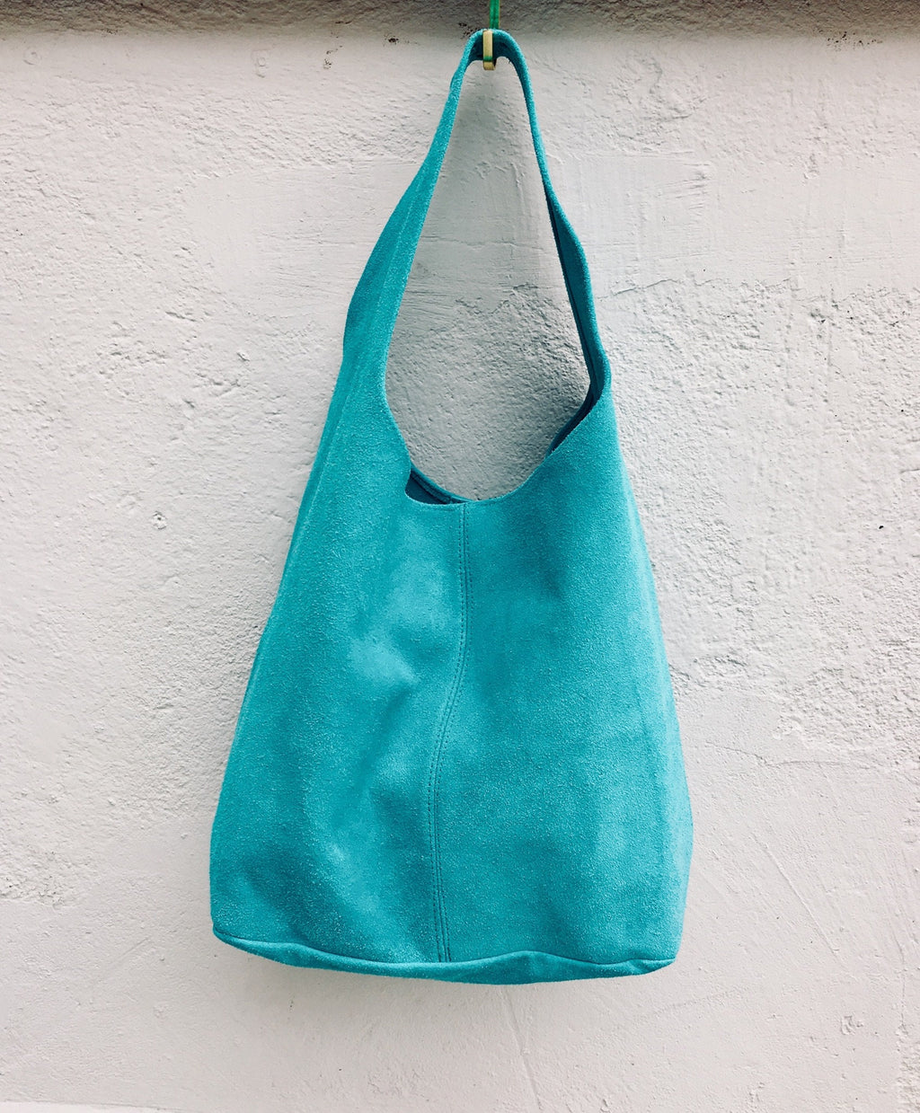 Slouch bag.Large TOTE leather bag TURQUOISE blue. Soft natural suede genuine leather bag. Boho bag closed with a ZIPPER. Blue soft suede bag
