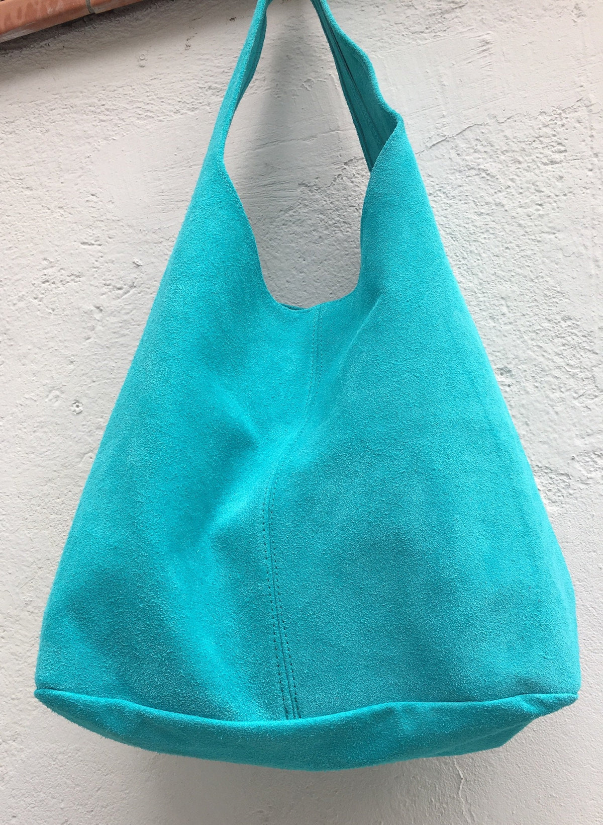 Slouch bag.Large TOTE leather bag TURQUOISE blue. Soft natural suede genuine leather bag. Boho bag closed with a ZIPPER. Blue soft suede bag