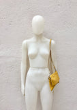 Small leather bag in mustard YELLOW with extra guitar strap. Cross body bag, shoulder bag in GENUINE leather. Yellow bag with zipper + flap