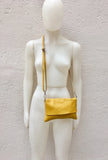 Small leather bag in MUSTARD YELLOW .Cross body bag, shoulder bag in GENUINE leather. Yellow bag with adjustable strap, zipper and flap.