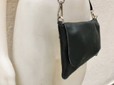 Small leather bag in BLACK. Cross body bag, shoulder bag in GENUINE leather. BLACK bag with adjustable strap, zipper and flap.