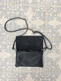 Small leather bag in BLACK. Cross body bag, shoulder bag in GENUINE leather. BLACK bag with adjustable strap, zipper and flap.