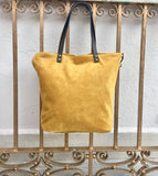 Large TOTE leather bag in MUSTARD yellow. Soft suede, genuine leather bag. Yellow suede bag. Laptop bag in suede. Large cross body bag