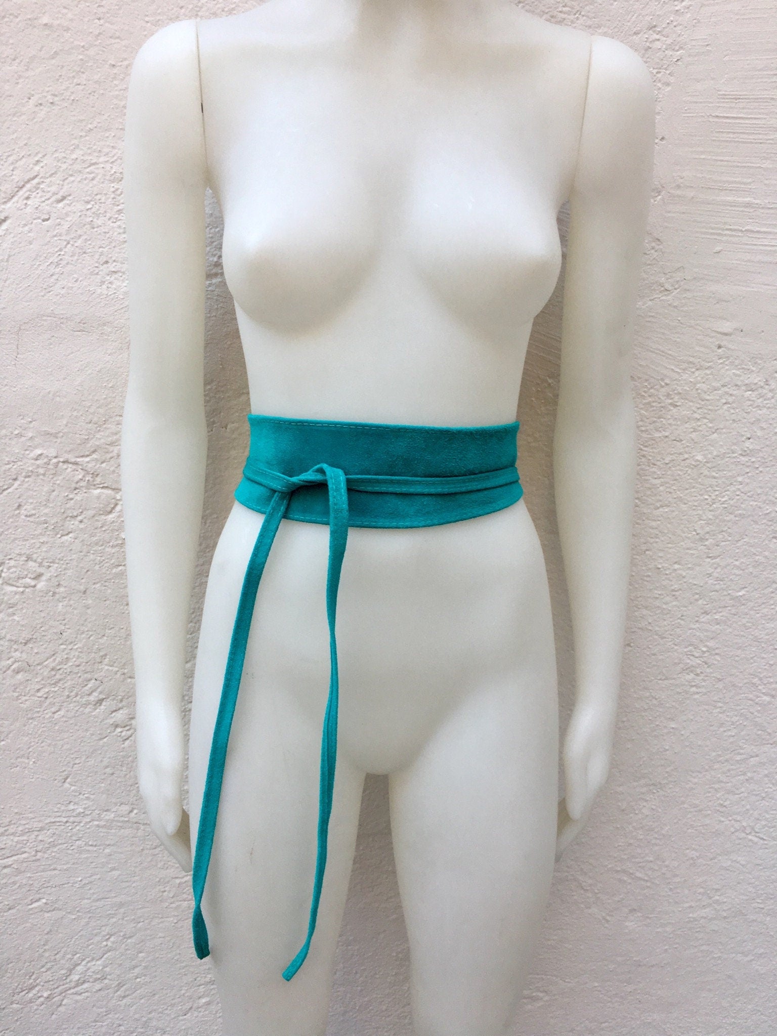 TURQUOISE suede OBI belt in natural soft leather. Blue waist belt. Soft leather belt, beige sash, boho belt, boho wrap belt