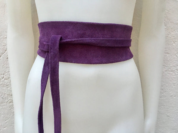 Purple suede OBI belt, SASH in genuine soft suede,waist belt,soft belt, dark purple sash, obi, boho belt, bohemian sash, boho purple belt