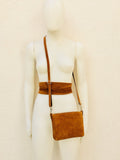 Suede leather bag in CAMEL brown. Cross body bag, shoulder bag in GENUINE leather. Small leather bag with adjustable strap and zipper.