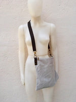 Cross body bag. BOHO suede leather bag in gray. Messenger bag in soft genuine suede leather. Crossbody bag in gray suede.