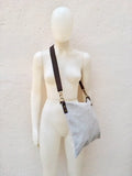 Cross body bag. BOHO suede leather bag in gray. Messenger bag in soft genuine suede leather. Crossbody bag in gray suede.