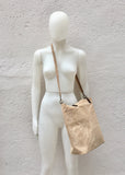 Large TOTE leather bag in light BEIGE. Soft natural suede bag. Genuine leather shopper. Laptop or book bag in suede. Large crossbody bag.