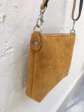 Suede leather bag in MUSTARD YELLOW .Crossbody bag or shoulder bag in GENUINE leather. Suede purse with adjustable strap and zipper.