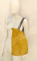 Large TOTE leather bag in MUSTARD yellow. Soft suede, genuine leather bag. Yellow suede bag. Laptop bag in suede. Large cross body bag