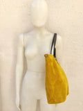 Large TOTE leather bag in MUSTARD yellow. Soft suede, genuine leather bag. Yellow suede bag. Laptop bag in suede. Large cross body bag