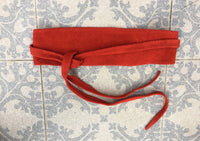 Small suede bag in RED with matching belt. Cross body bag and OBI belt set in suede leather. Adjustable strap and zipper