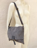 Leather bag in dark GREY. BOHO messenger bag in gray suede. Cross body bag in grey suede. Soft genuine leather bag. School bags, book bag.