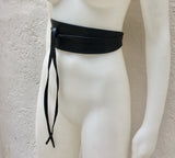 Obi belt in soft leather. Wrap belt in BLACK. Waist belt in BLACK. Wraparound belt in black genuine leather. Boho black waist cinch belt.