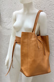 Tote bag in camel BROWN with belt.Soft natural GENUINE leather bag + belt set. Large brown leather bag. Computer, tablet or Laptop bag.